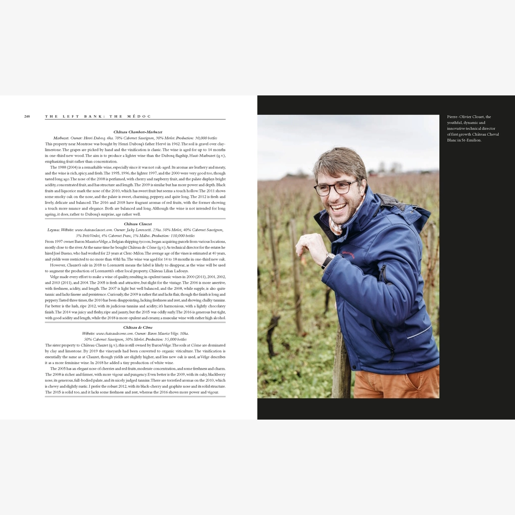 An interior spread, featuring a portrait of a wine grower.